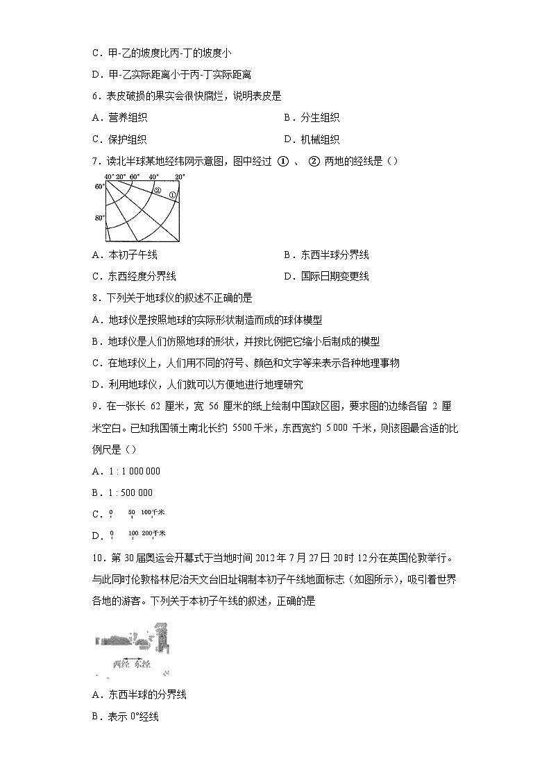 第五章 地球 选择题 专题训练   华东师大版科学七年级上册02