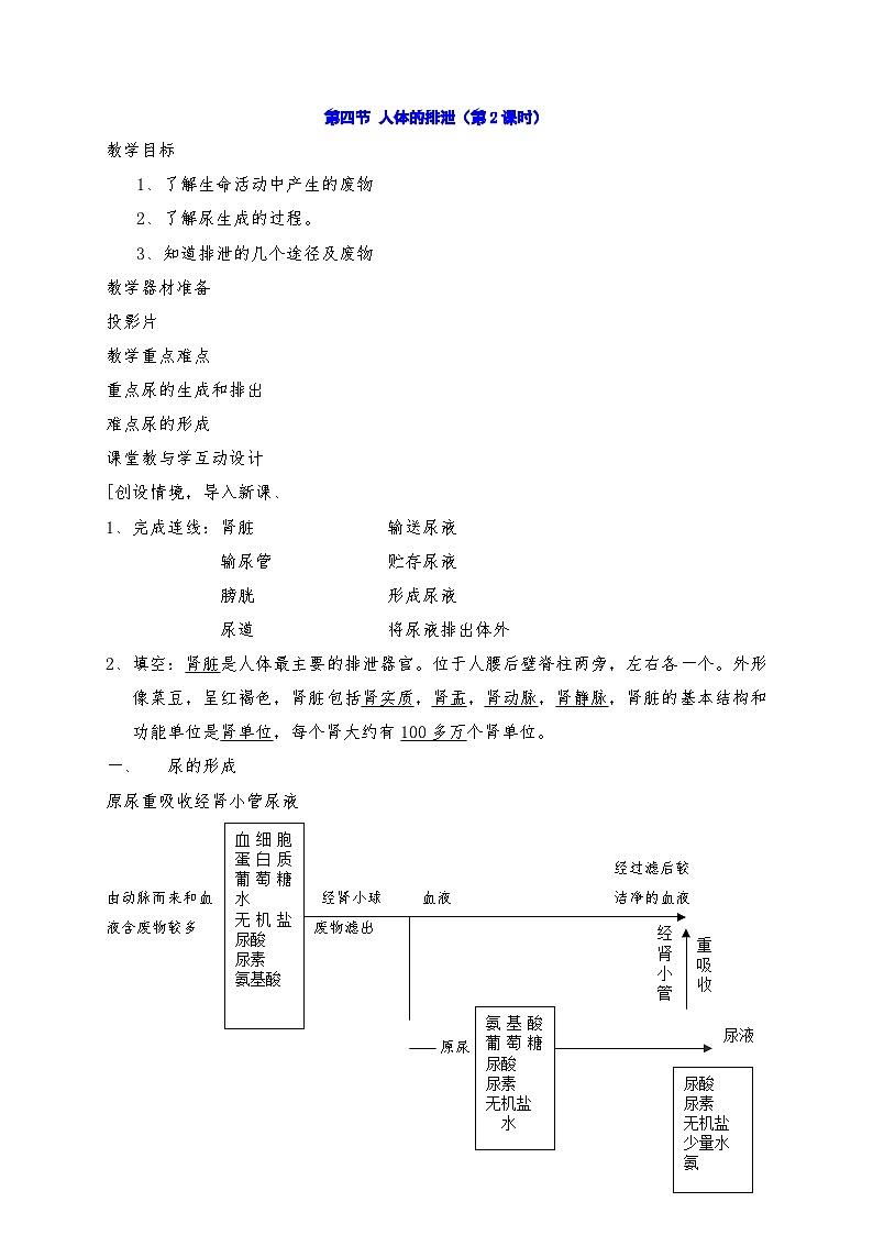 5.4 人体的排泄 教案华东师大版八年级科学上册第3页