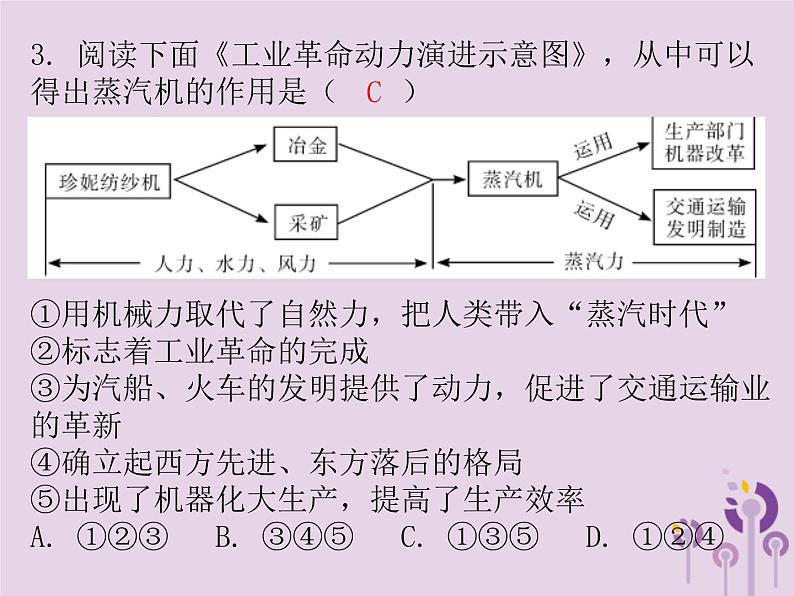 中考历史一轮复习课件 世界近代史主题三两次工业革命第一次世界大战近代科学文化习题（含答案）03