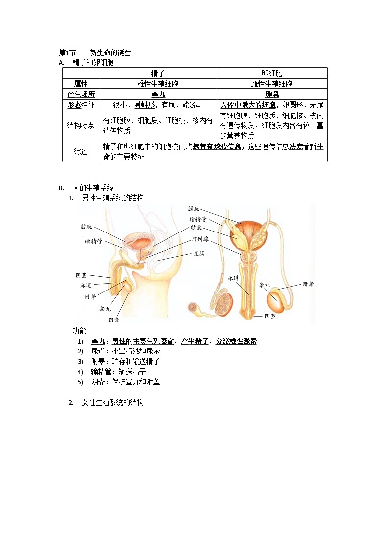 中考复习  浙教版科学七年级下册 第1章 代代相传的生命 知识点01