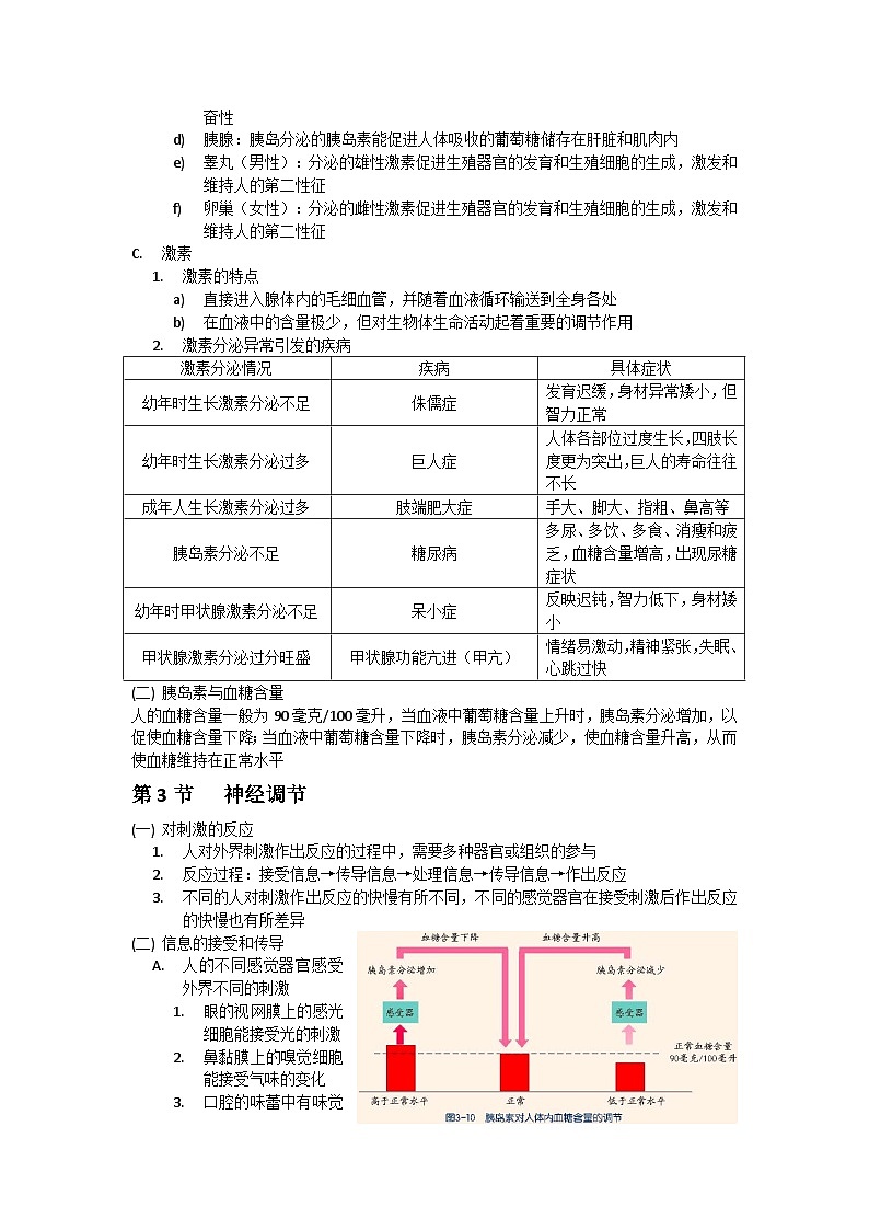 中考复习浙教版科学八年级上册 第3章 生命活动的调节 知识点第2页