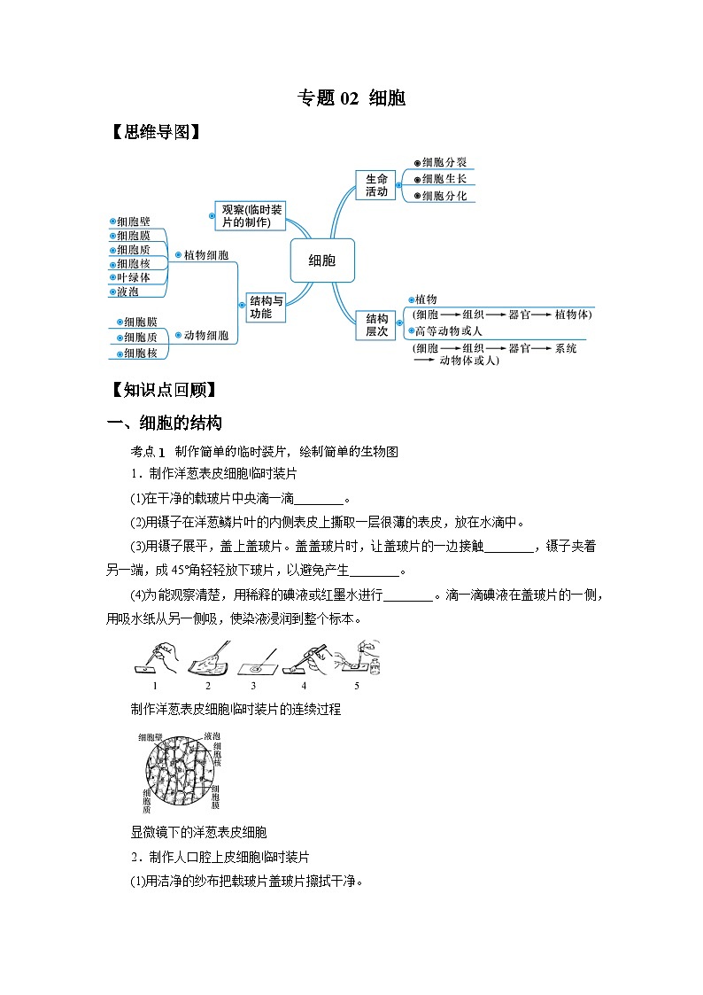 中考科学 二轮专题 专题02 细胞 学案第1页