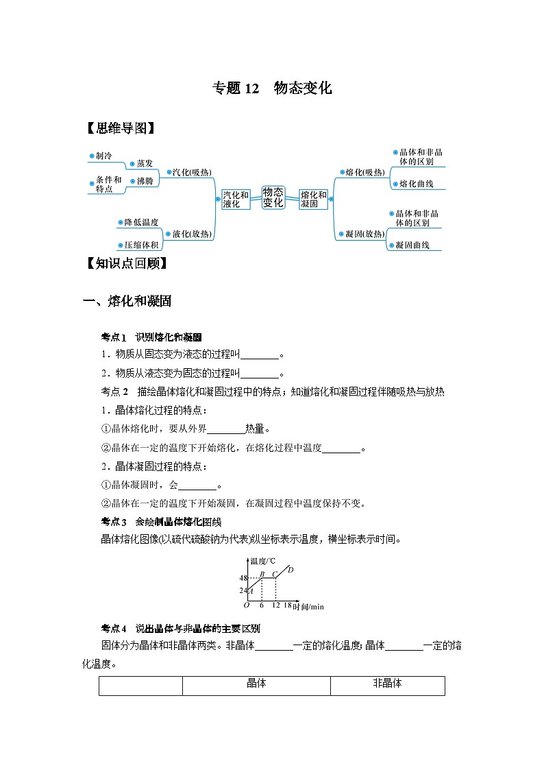 中考科学 二轮专题 专题12 物态变化 学案01