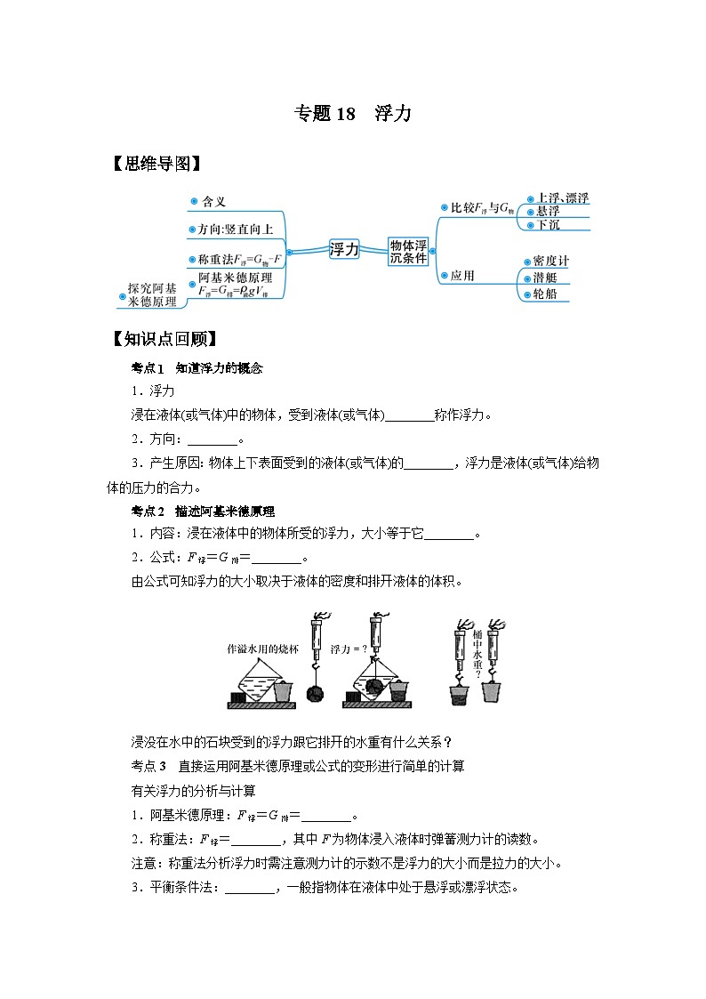 中考科学 二轮专题 专题18 浮力 学案01