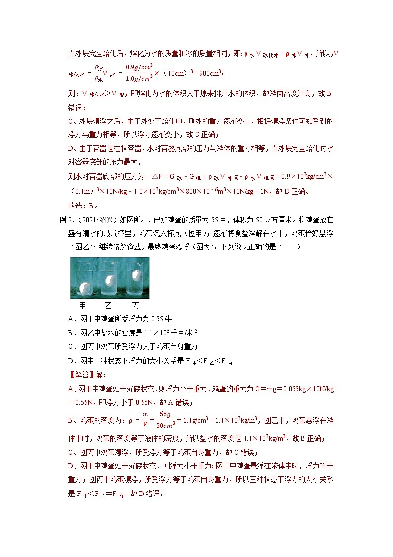 中考科学 二轮专题 专题18 浮力 学案03