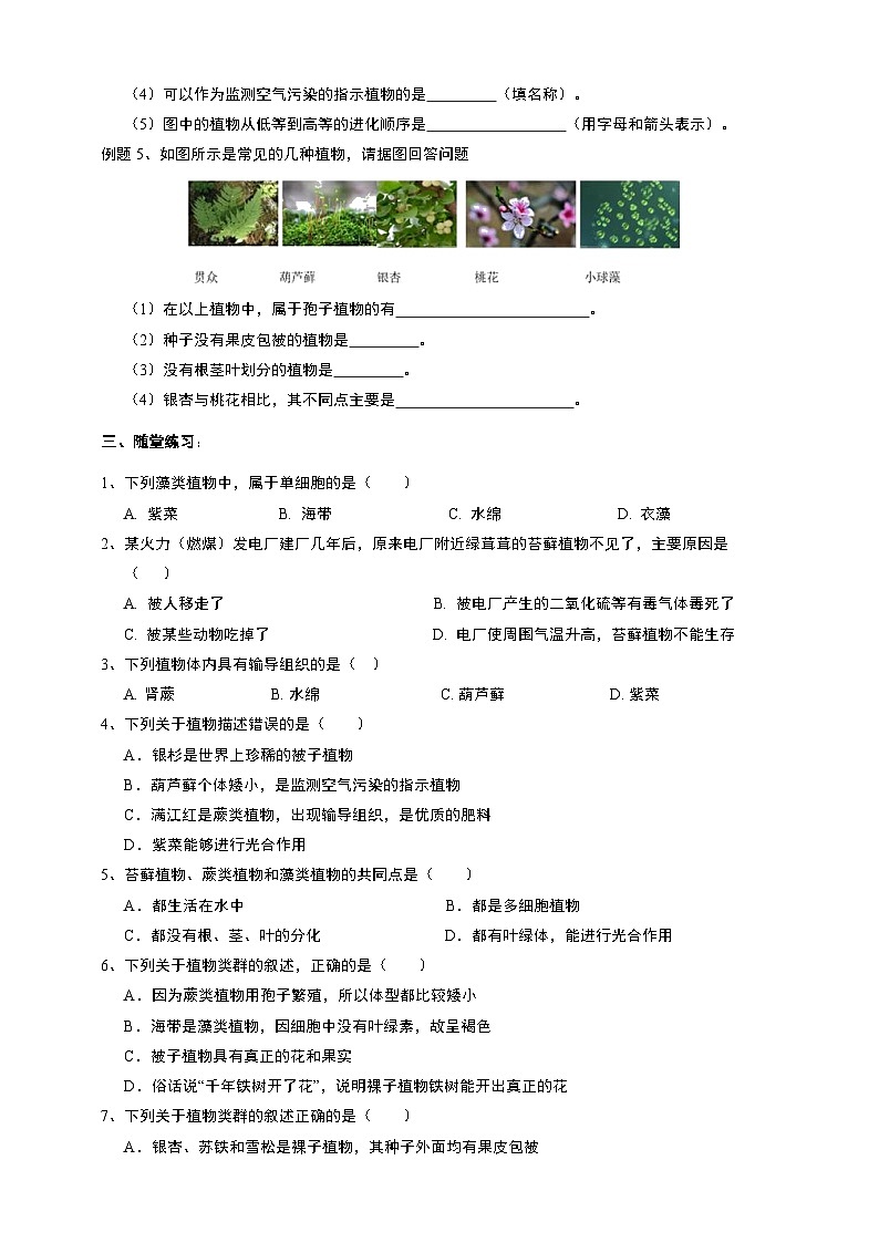 2.5常见的植物 学案 浙教版七年级上册科学02