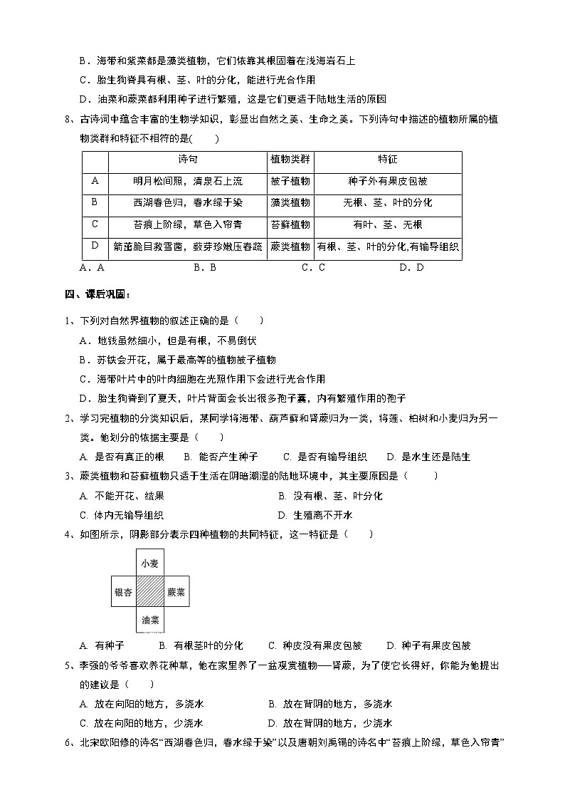 2.5常见的植物 学案 浙教版七年级上册科学03
