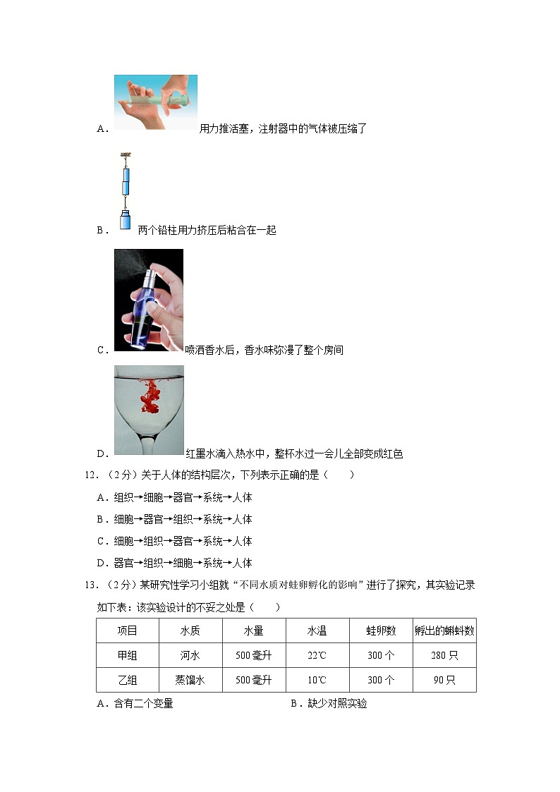 2022-2023学年浙江省台州市仙居县白塔中学七年级上学期期中科学试卷第3页