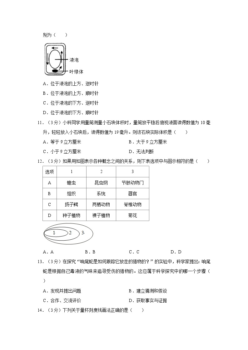 2022-2023学年浙江省金华市义乌市七年级上学期期中科学试卷03