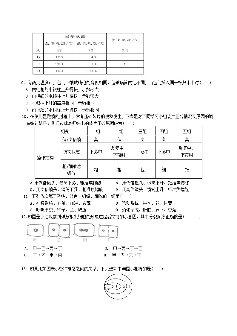 浙江省杭州市西湖区2023-2024 学年七年级上册科学期中模拟测试02