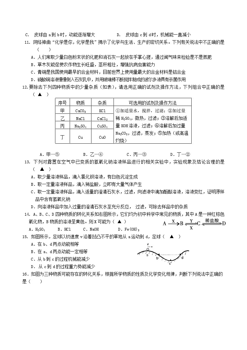 浙江省杭州市上城区2023-2024学年九年级上学期科学期中提优模拟检测（1-3章）第3页