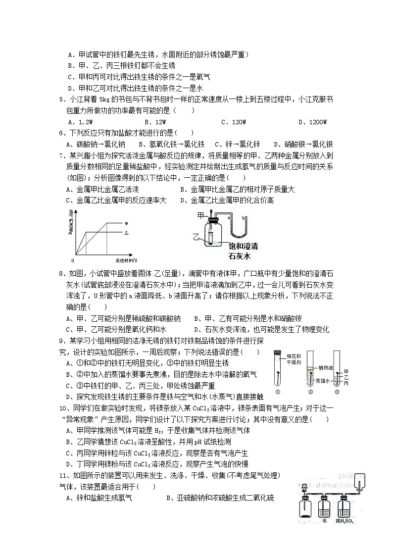 浙江省杭州市西湖区2023-2024学年九年级上学期期中科学提分模拟试卷02