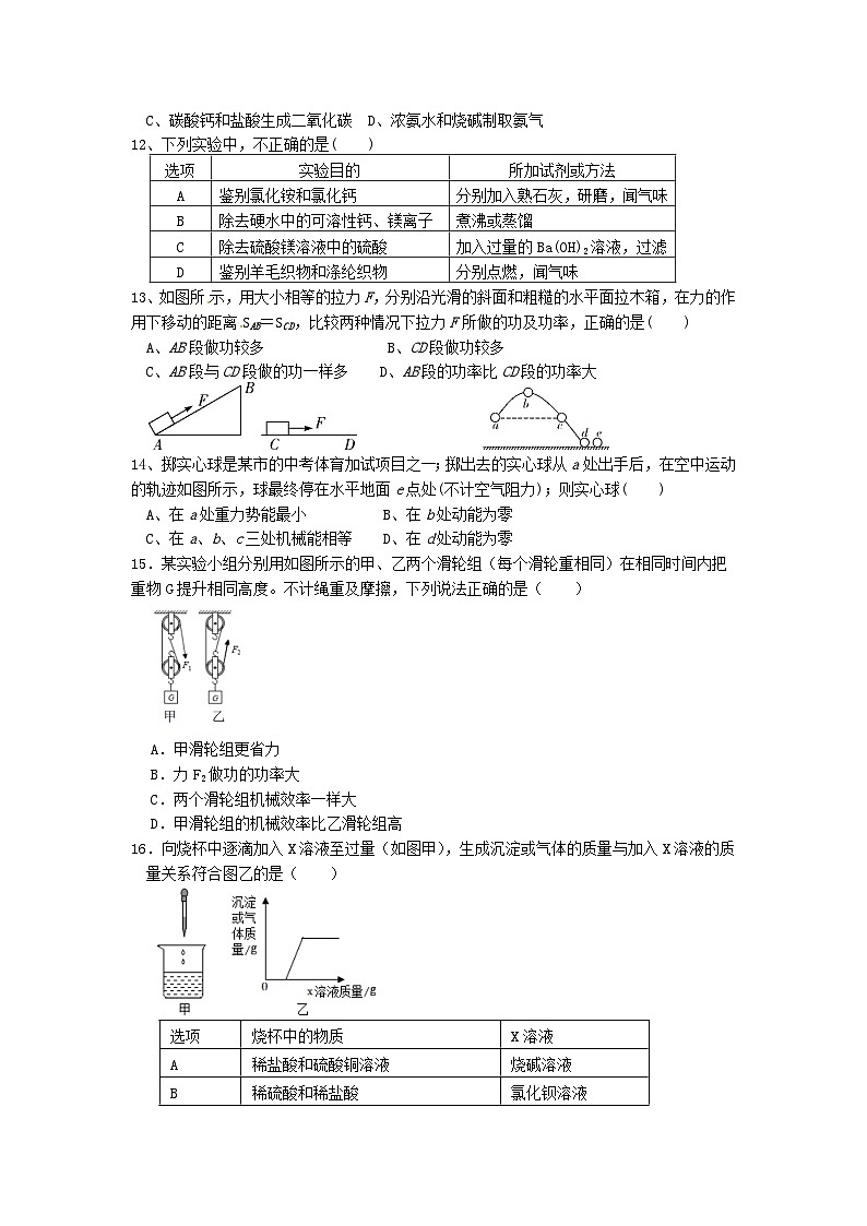 浙江省杭州市西湖区2023-2024学年九年级上学期期中科学提分模拟试卷03