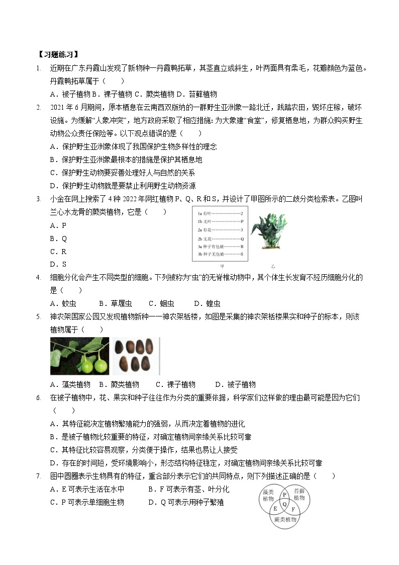 第二章  2.5～2.6 常见的植物和物种多样性学案    浙教版科学七年级上册02