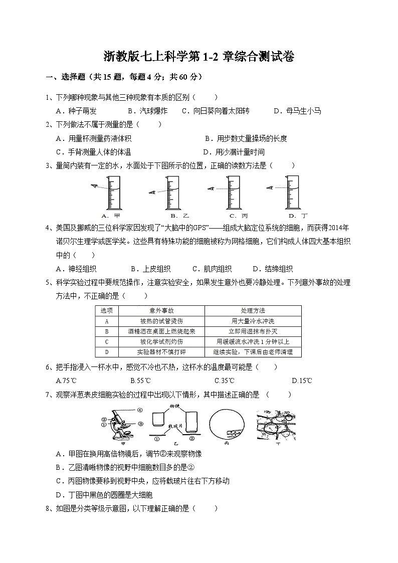 第1 2章综合测试卷——浙教版七年级上册科学第1页