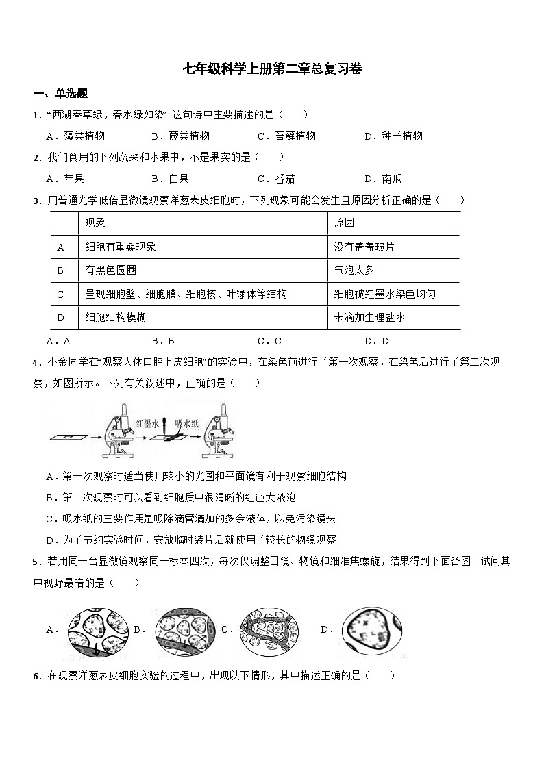 第二章总复习学案—浙教版七年级上册科学第1页