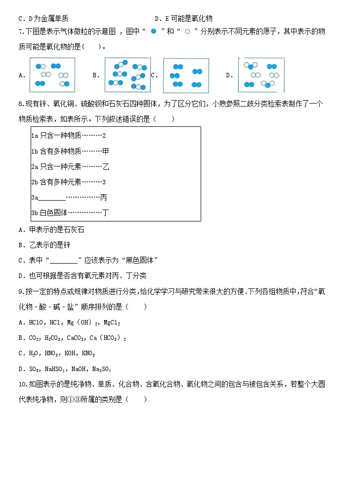 2.4物质的分类—— 浙教版九年级上册科学 同步练习02