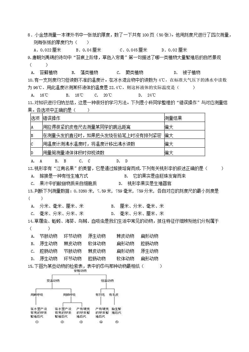 浙江省杭州市拱墅区2023-2024学年七年级上学期科学第二次月考提优卷02