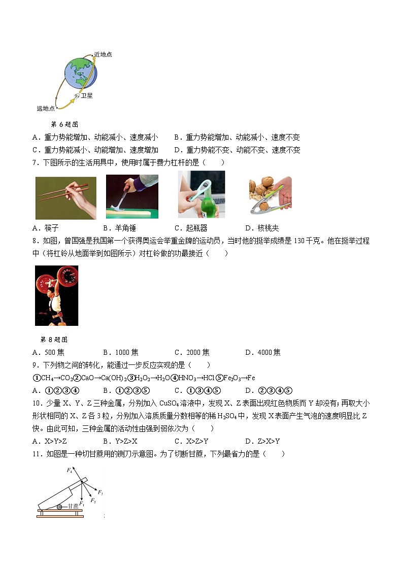 浙江省宁波市宁海县 六校联考2023-2024学年九年级上学期11月月考科学试题02