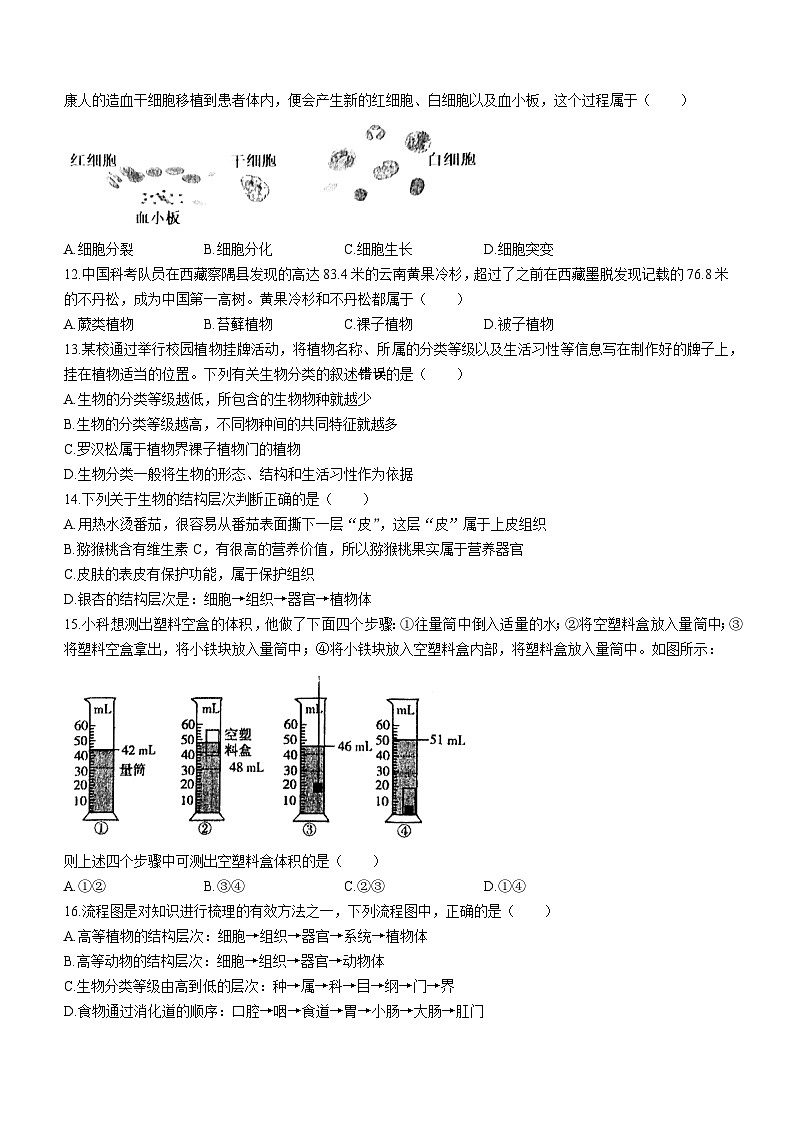浙江省金华市金东区2023-2024学年七年级上学期期中检测科学试题03