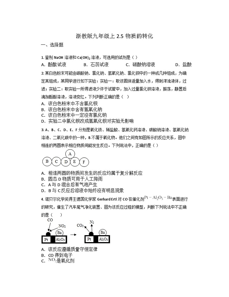 2.5物质的转化  练习浙教版九年级上册科学01
