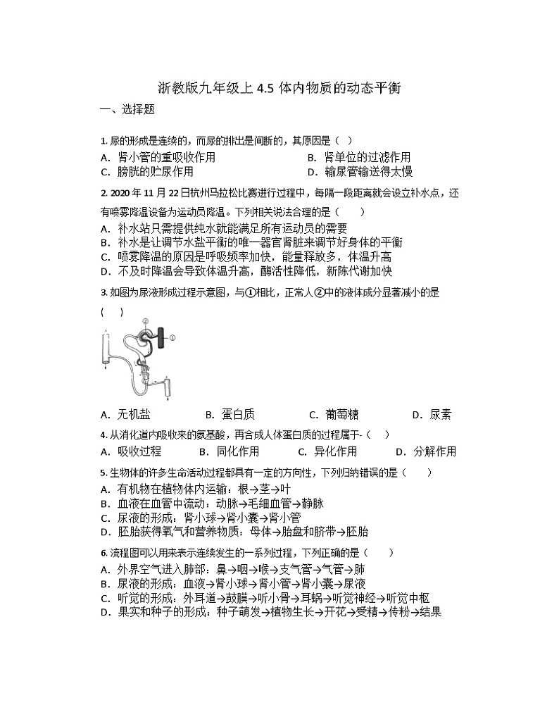 4.5体内物质的动态平衡同步练习     浙教版科学九年级上册01