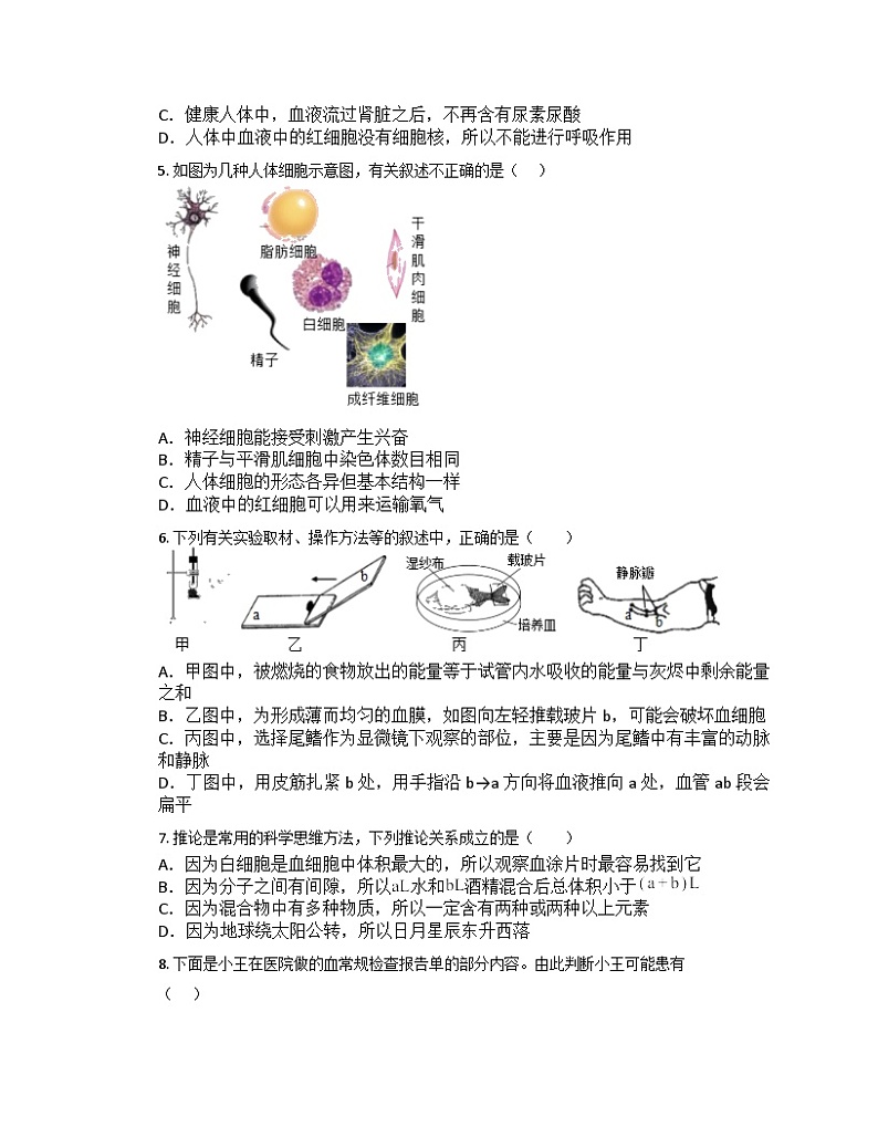 4.3体内物质的运输  浙教版九年级上册科学 同步练习02