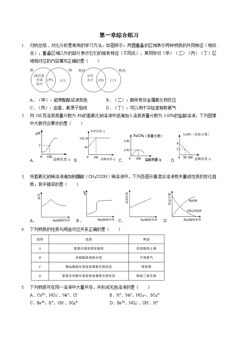 第一章综合练习   浙教版科学九年级上册第1页