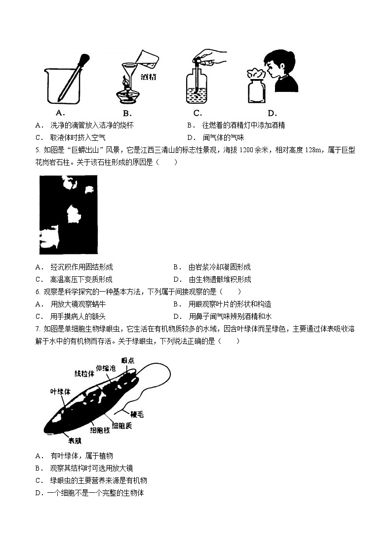 浙江省金华市东阳市横店八校联考2023-2024学年七年级上学期12月月考科学试题02