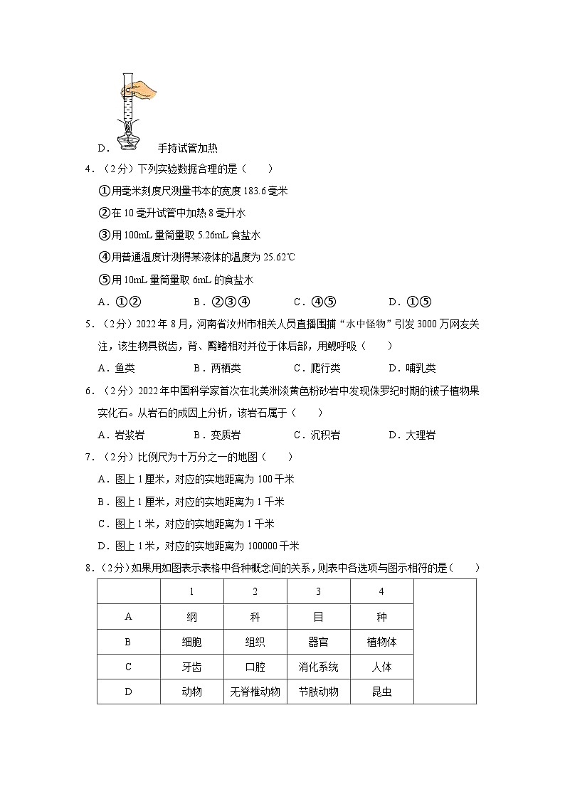 2023-2024学年浙江省绍兴市浣东教育共同体七年级（上）期中科学试卷02