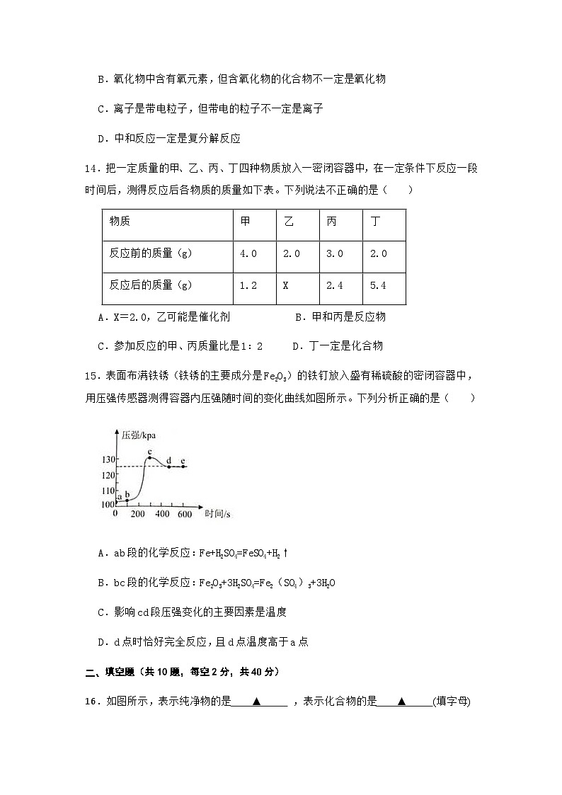 浙江省金华市金东区傅村镇初级中学2023-2024学年九年级上学期10月检测科学试题03