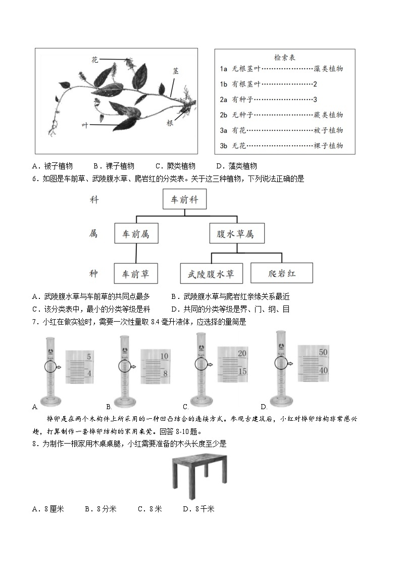 114，浙江省温州市精准教学试点区2023-2024学年七年级上学期学习力测评（期中）科学试卷(无答案)02