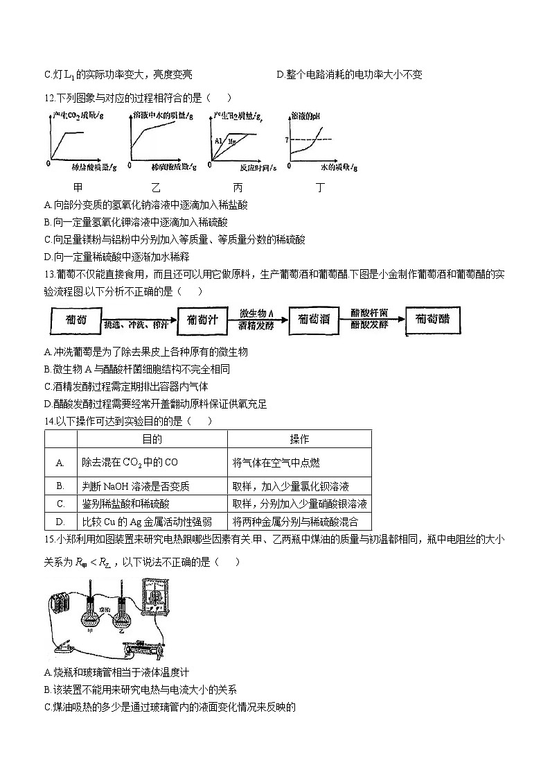 浙江省杭州市建兰中学2023-2024学年上学期九年级科学12月月考卷 (无答案)03