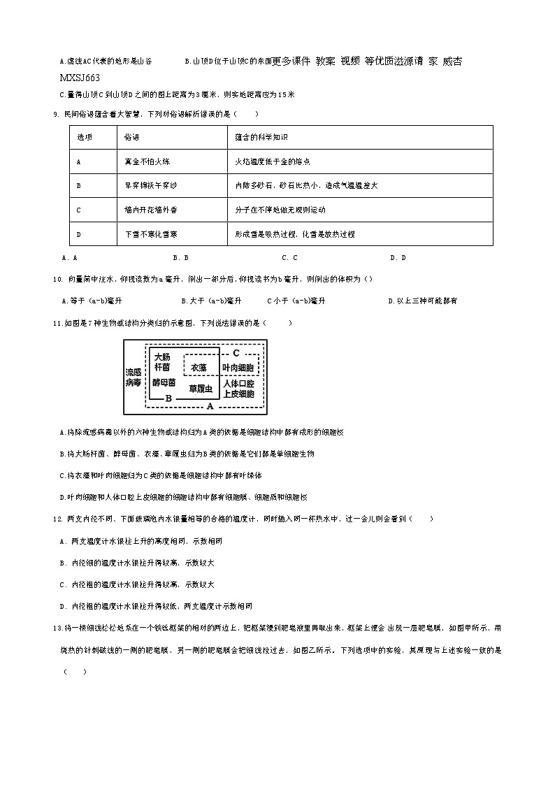 浙江省杭州市萧山城区六校2023-2024学年七年级上学期12月独立作业科学试题02