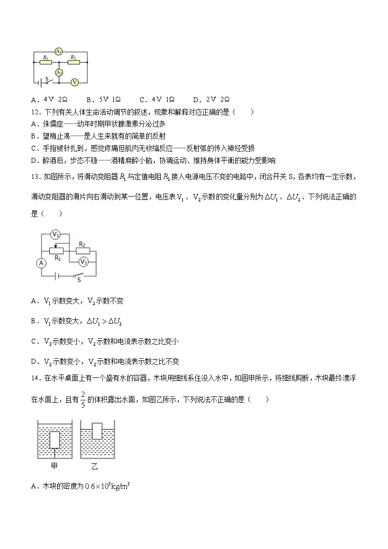 31，浙江省金华市义乌市稠州中学2023-2024学年上学期12月独立作业八年级科学试卷 (无答案)第3页