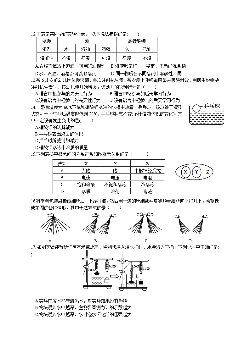 浙江省金华市义乌市后宅、苏溪、佛堂等多校2023-2024学年七年级上学期12月月考检测科学试卷(4)03