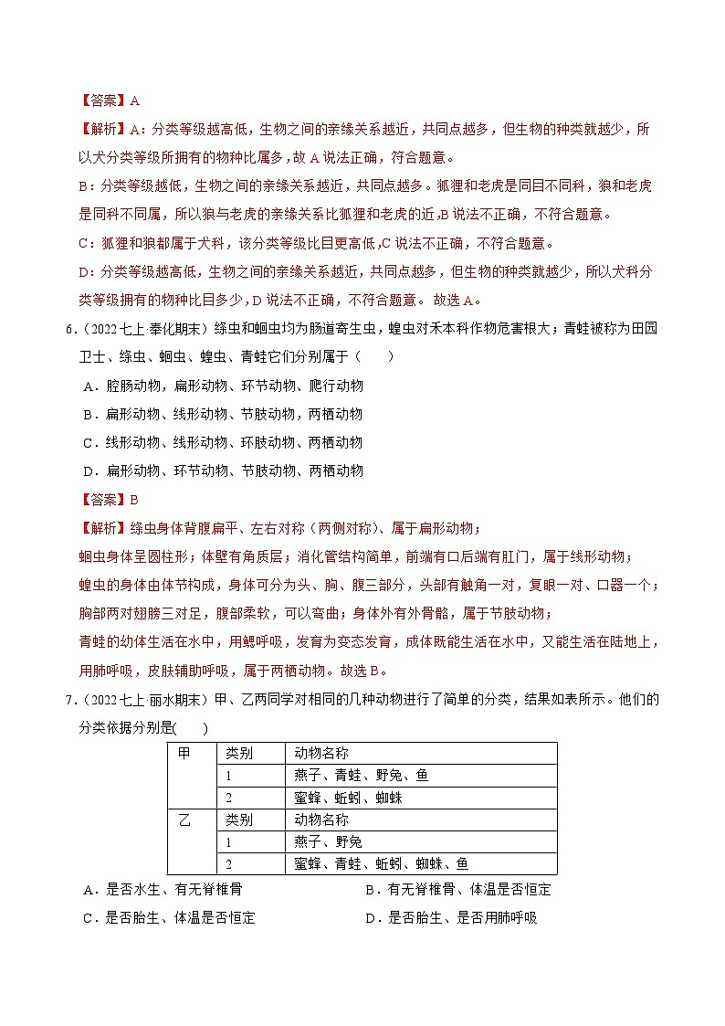 专题04 常见的的动植物和微生物-2023-2024学年七年级科学上学期期末高效复习（浙教版）03