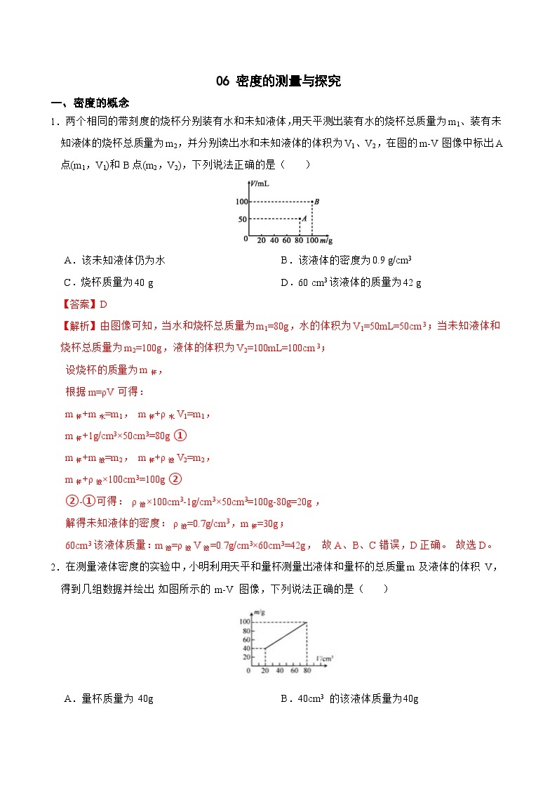 专题06 密度的测量与探究-2023-2024学年七年级科学上学期期末高效复习（浙教版）01