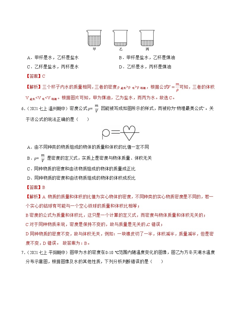 专题06 密度的测量与探究-2023-2024学年七年级科学上学期期末高效复习（浙教版）03