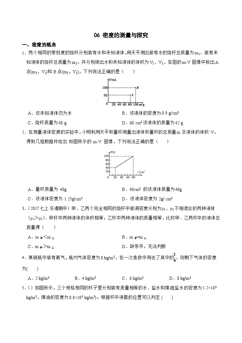 专题06 密度的测量与探究-2023-2024学年七年级科学上学期期末高效复习（浙教版）01