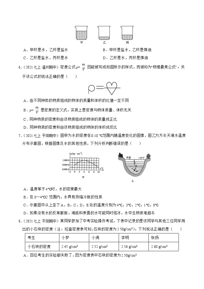 专题06 密度的测量与探究-2023-2024学年七年级科学上学期期末高效复习（浙教版）02