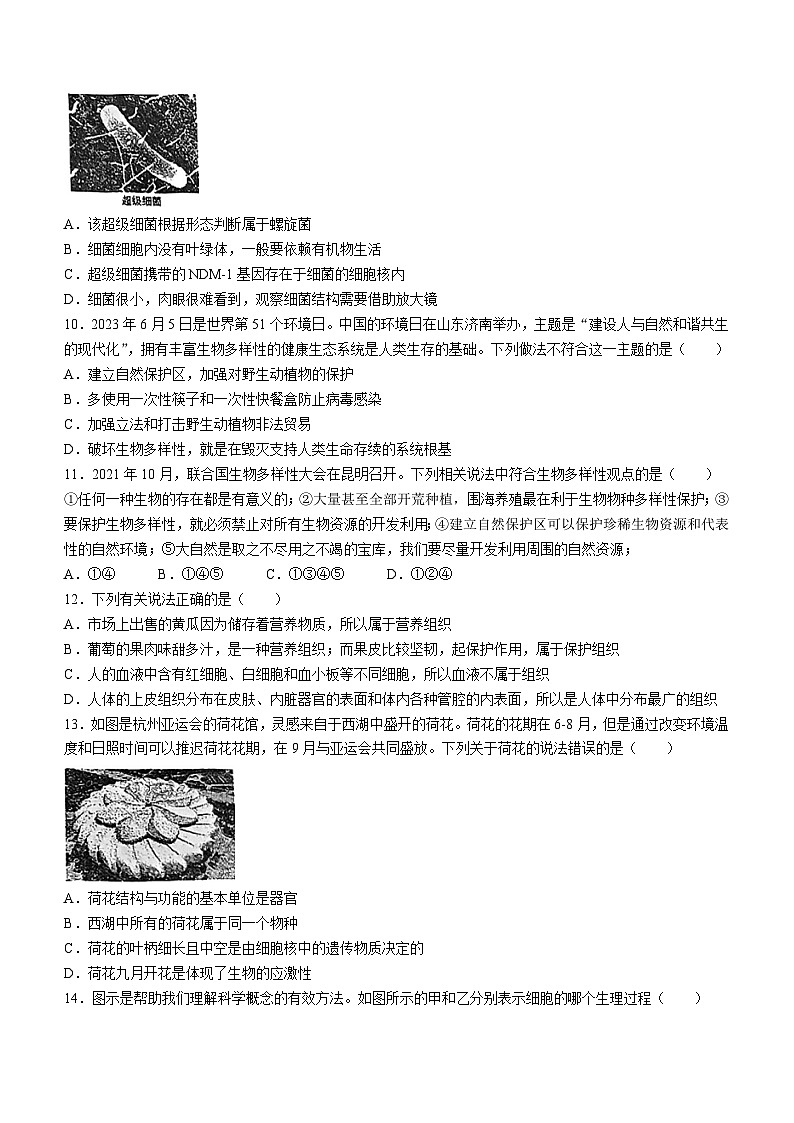 浙江省宁波市慈溪市慈吉实验学校2023-2024学年七年级上学期期末模拟考试科学卷(无答案)03