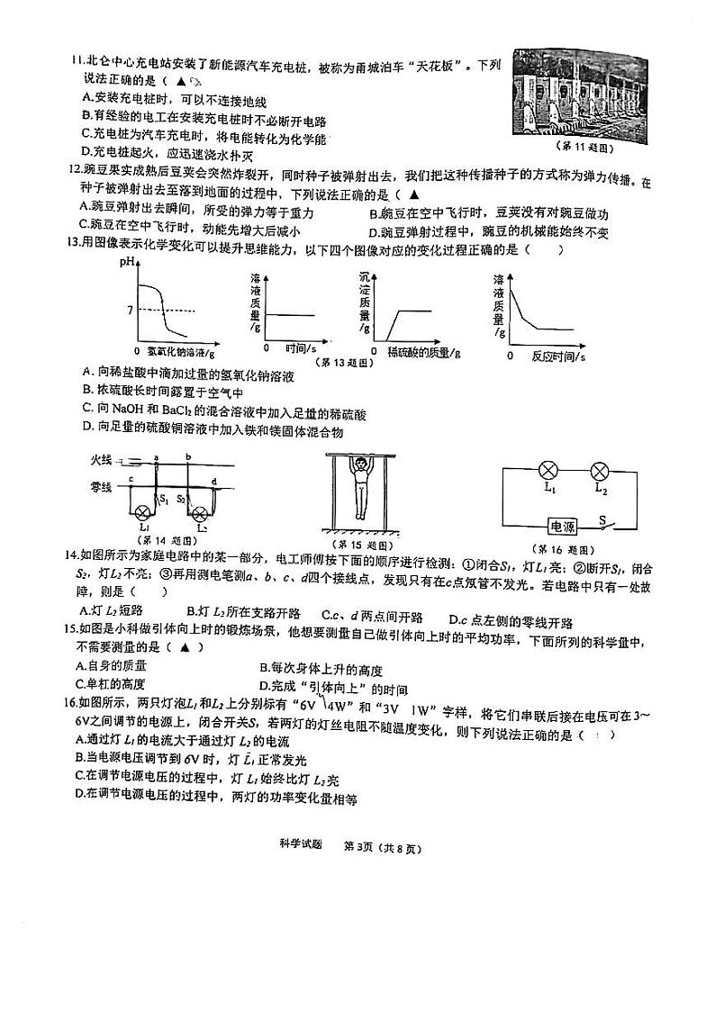 浙江省宁波市北仑区2023-2024学年九年级上学期1月期末科学试题03