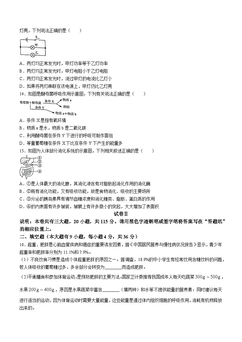 浙江省金华市2023-2024学年上学期九年级科学期末试题+第3页