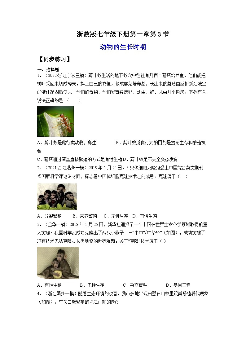 【浙教版】七下科学  1.3动物的生长时期（课件+同步练习）01
