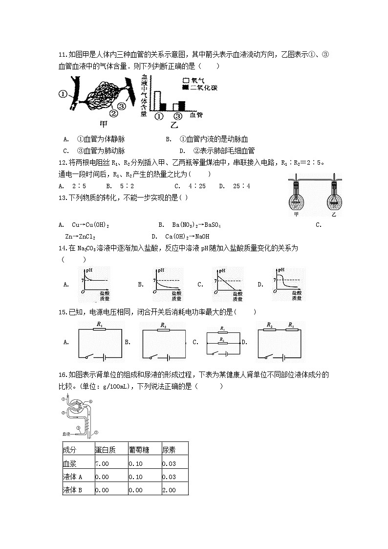 2023-2024学年浙江省杭州市上城区九年级第一学期12月科学质量检测提优卷03