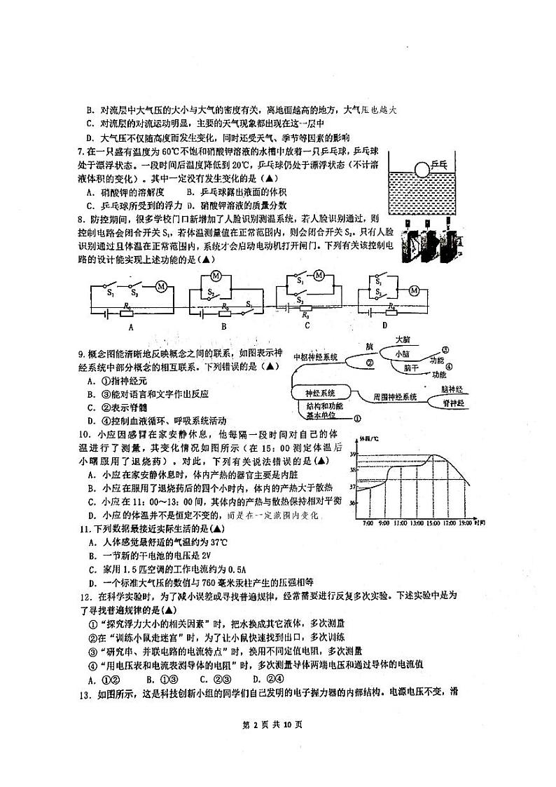 浙江省衢州市锦绣育才教育集团2023-2024学年八年级上学期期末考试科学试卷02