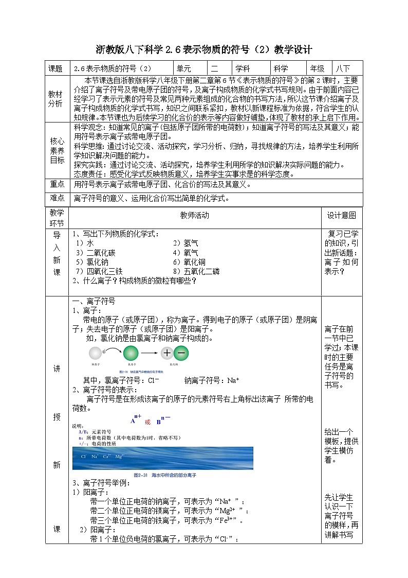 【浙教版】八下科学  2.6表示物质的符号 第2课时（课件+教案+导学案+视频素材）01