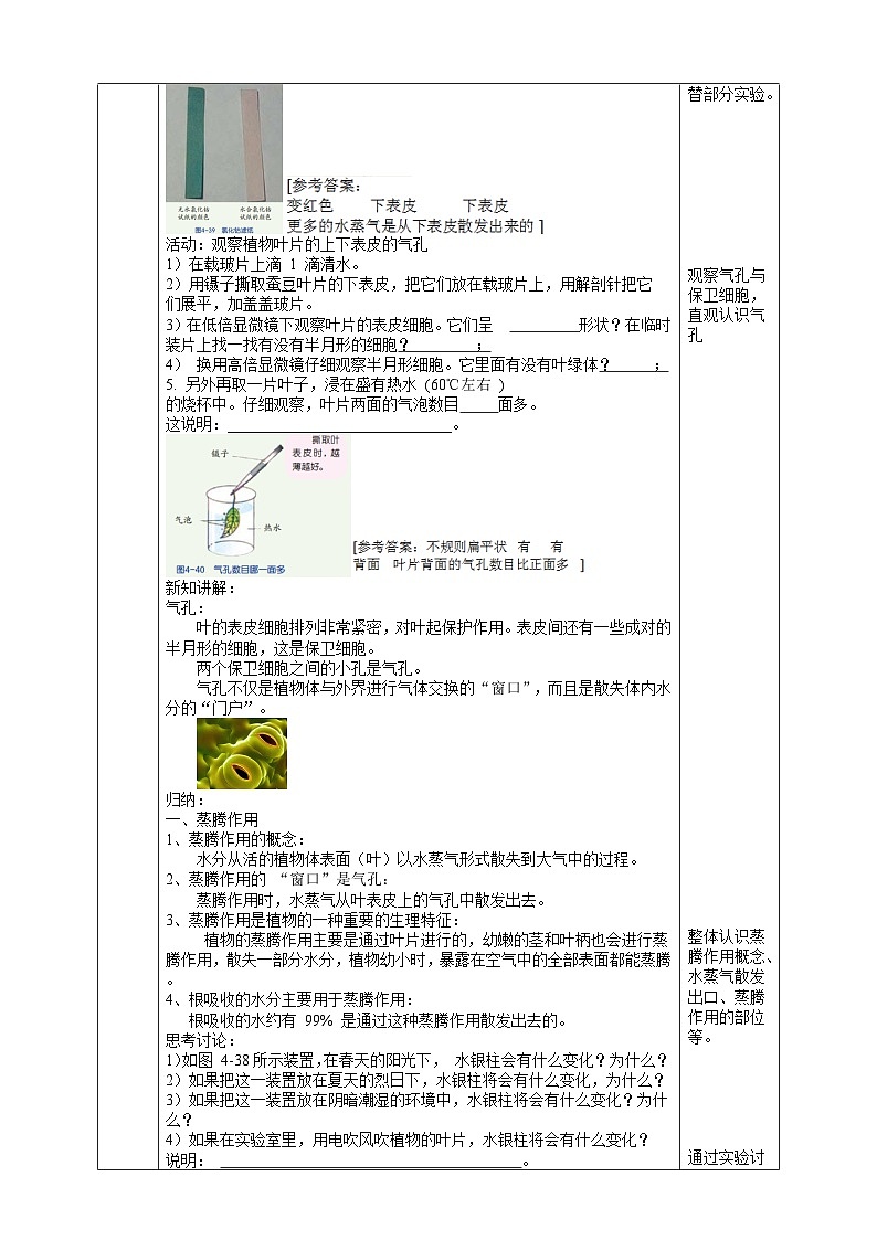 【浙教版】八下科学  4.5植物的叶与蒸腾作用 第2课时 （课件+教案+导学案+视频素材）02