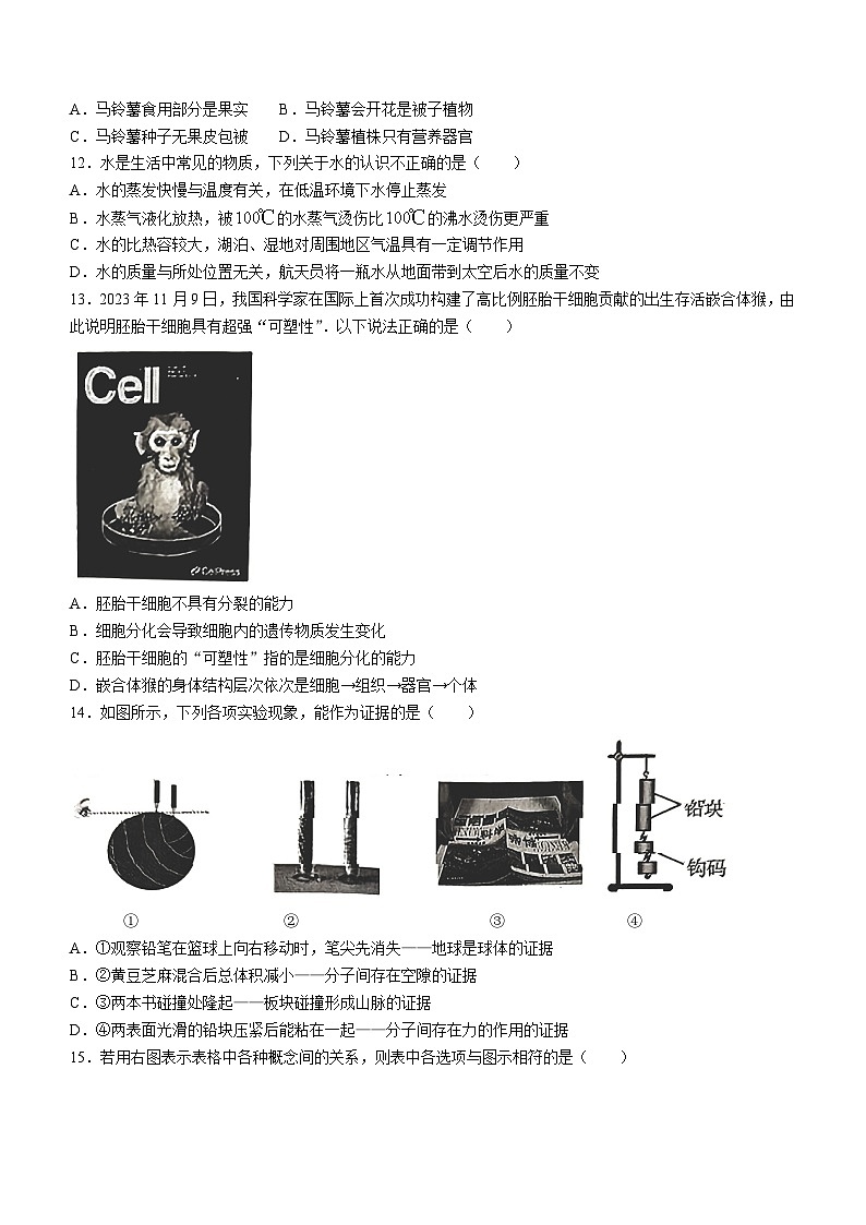 41，浙江省杭州市上城区2023-2024学年七年级上学期1月期末科学试题()03